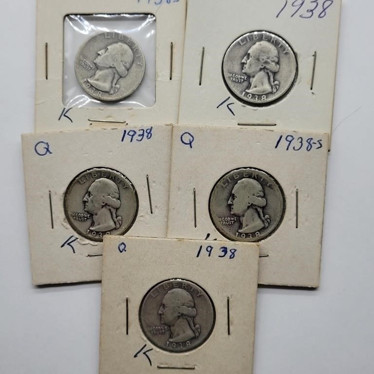 6- 1938 P & S SILVER WASHINGTON QUARTERS