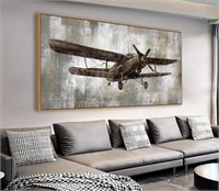 Vintage Airplane Wall Art  20 x 40  Grey-tone
