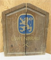Lowenbrau Wood Dartboard Cabinet Case