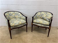 (2) Upholstered Mahogany Framed Arm Chairs
