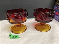 Amberina Glass Candle Stick Holders