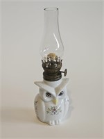 VTG 9" HAND PAINTED PORCELAIN OWL OIL LAMP