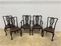 Set of 6 Mahogany Leather Seat Dining Chairs