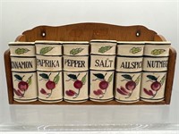 Vintage hand painted spice set with rack