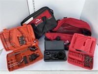 2 husky tool bags w/ misc tools