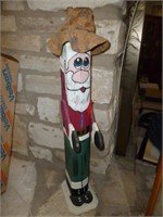 Hand Carved Wood Santa Figure with Fishing Hat