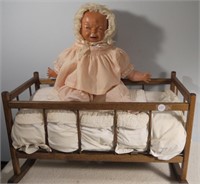 Wooden Doll Cradle with Mattress Pad 19.75"x10" &