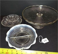 ANTIQUE HAND MADE CANDY DISH AND GLASS CAKE STAND