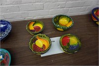4-Mexican Folk Art wood bowls, hand-painted,
