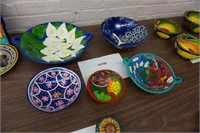 5-Mexican Folk Art clay bowls, hand-painted