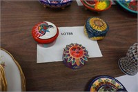 3-Mexican Folk Art clay lidded boxes