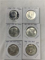 6 JFK 40% Silver Half Dollar 1965 - 1969