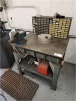 SURFACE PLATE, 3'X30", W/ BENCH VISE AND CONTENTS