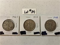 1942 D, 1944, 1945 Walking Half Dollar