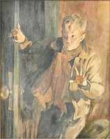 WATERCOLOR ILLUSTRATION OF STARTLED YOUNG MAN