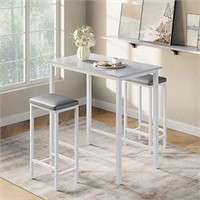 HOMOOI Bar Table and 2 Stools, 3-Piece Faux Marble