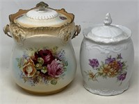 -2 Biscuit jars 1 with wicker handle broke on o