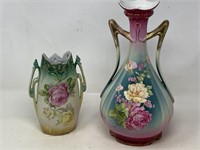 -2 Floral vases 1 marked S.M 105 small vases