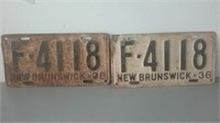 1936 Matching New Brunswick Farm Plates Hard To