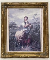 (Z) Framed Print Of The Shepherdess.( Appr 29x25")