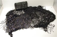 Two various vintage black beaded shawls