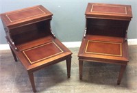 MID CENTURY LEATHER INLAY END TABLES