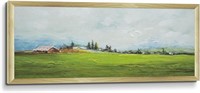 14x32 Framed Meadow Landscape Canvas Painting