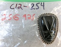 C12-254 sterling & carved onyx mask brooch 2" x 1