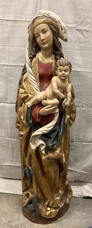 1955 German 3.5ft Hand Carved Wood Madonna