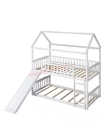 White Twin Over Twin Wood House Bunk Bed with