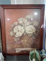 LARGE FLORAL PRINT IN RED FRAME  26 X 32