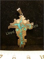 Taxco Mexico Sterling Silver & Turquoise Cross