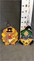 Wooden decor witch and turkey