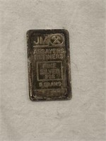 .999 5 GRAMS FINE SILVER JM ASSAYERS REFINERS BAR