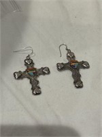 LARGE STERLING SILVER CROSS EARRINGS WITH HEARTS
