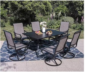 Black 7-Piece Metal Rectangle Patio Outdoor Dining