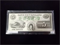 1800s UC Bank of New England $5 Note