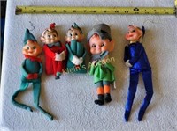 vintage 5 pixie elf celluloid toys 1960's