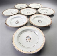 Group of 8 Chinese Export Armorial Soup Plates