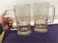 2 Massive Glass Beer Mugs