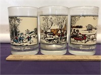 3 Abry's 1981 Currier & Ives Collectors Glasses