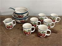 10 Pieces of China - 6 Mugs, 1 Creamer, 2 Bowls,