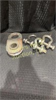 Snatch block and three 5/8 shackles