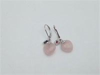 Sterling Leverback Heart  Rose Quartz Earrings.