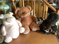 3 vintage stuffed animals, pig, monkey and bear