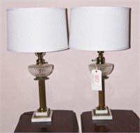 Pair of English pattern glass table lamps with