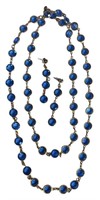 Vintage Blue Glass Bead Necklace & Earrings