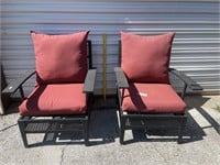 2 Black Metal Arm Patio Chairs W. Cushions