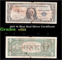 1957 $1 Blue Seal Silver Certificate Grades vf+