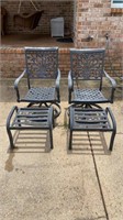 Pair of Aluminum Outdoor Arm Chairs with Ottomans